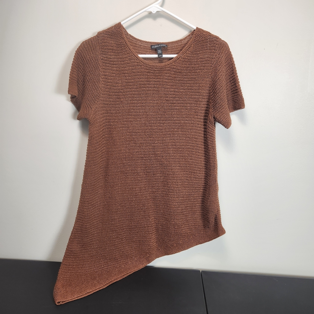 Eileen Fisher Brown‎ Asymmetrical Knit Top Lagenlook M